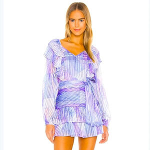 LOVESHACKFANCY Moxie Mini Dress in Raindrop Long Sleeve 100% Silk Long Sleeves